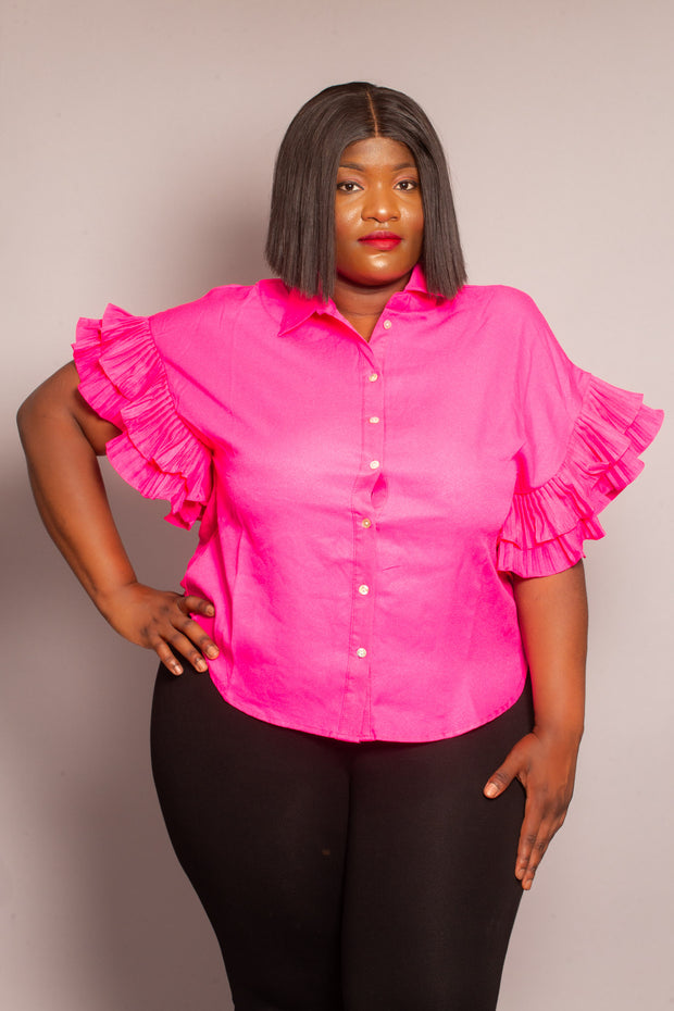 Blouse plissée à manches volantées  pour vêtements grande taille