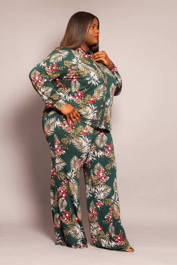 Ensemble deux pièces avec pantalon taille haute à manches longues Plus