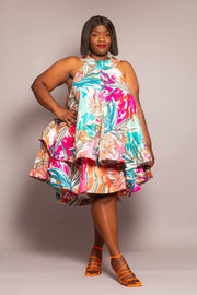 Robe volantée sans manche à col nu de grande taille