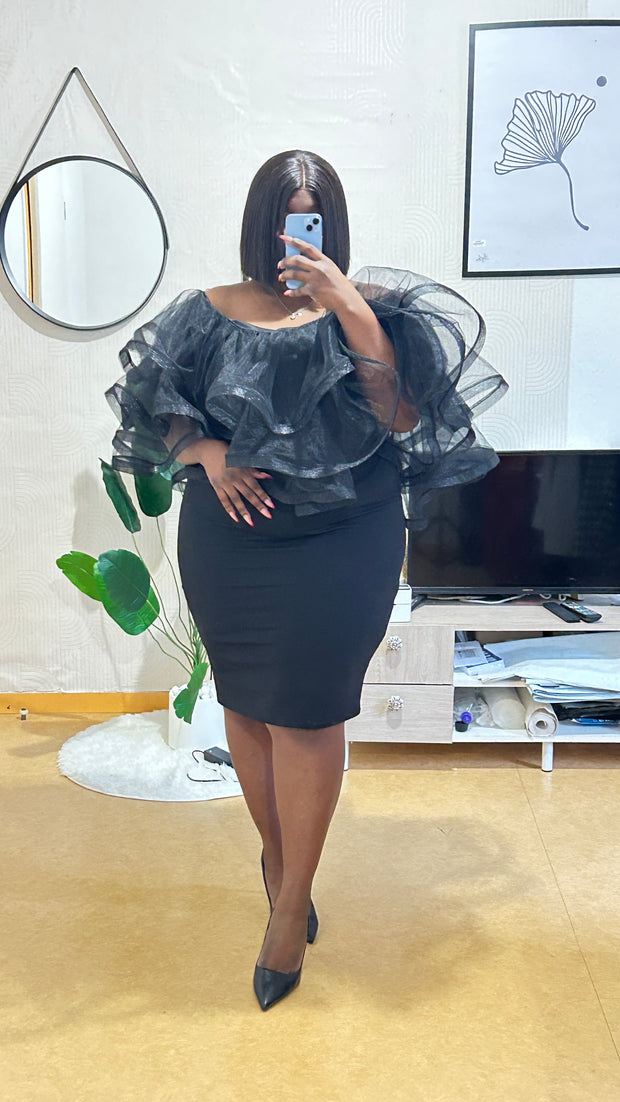 Robe midi à épaules dénudées