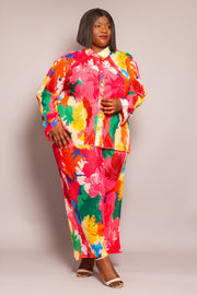 Armelleplussize curve-Ensemble plissée en couleur rose fleurie