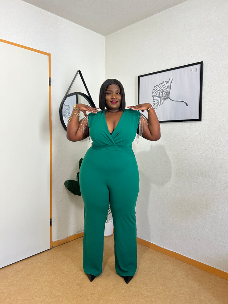 COMBINAISON À MANCHES FRANGÉES AVEC CHAÎNE EN CRISTAL ET EN MÉTAL PLUS