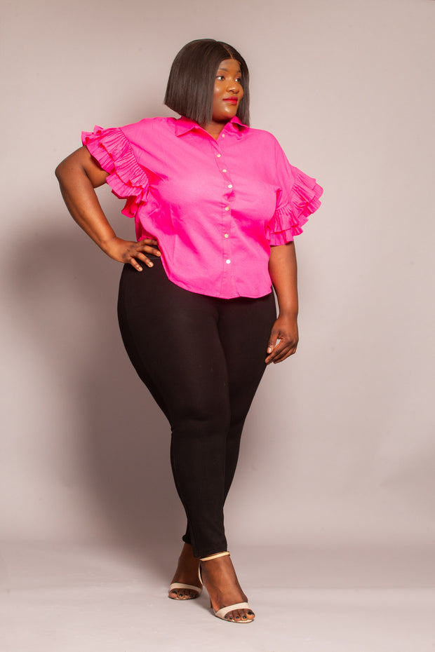 Blouse plissée à manches volantées  pour vêtements grande taille