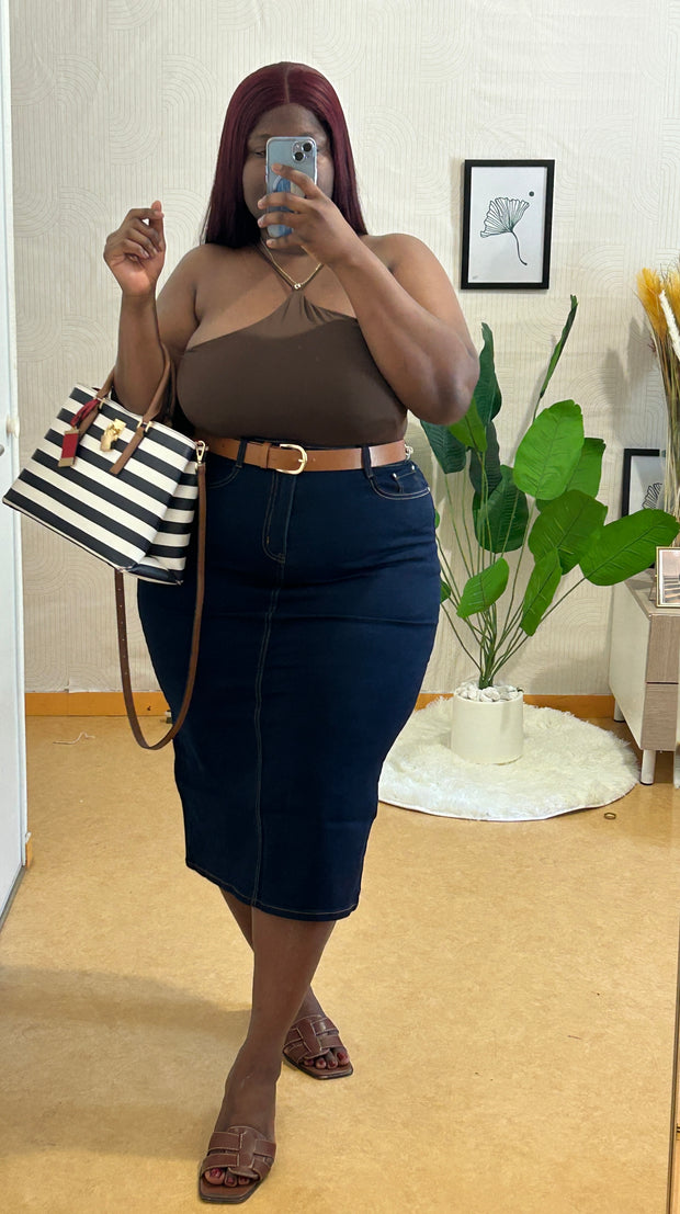 Jupe jean bleue avec fente derrière