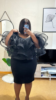 Robe midi à épaules dénudées