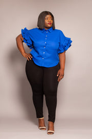 Chemise plissée à manches volantées pour vêtements grande taille