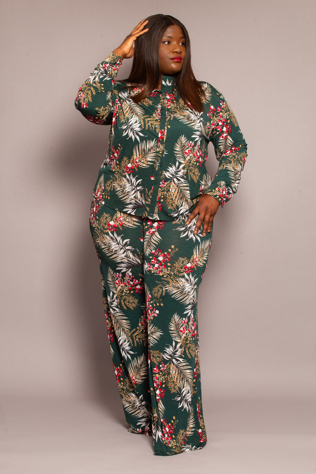 Ensemble deux pièces avec pantalon taille haute à manches longues Plus